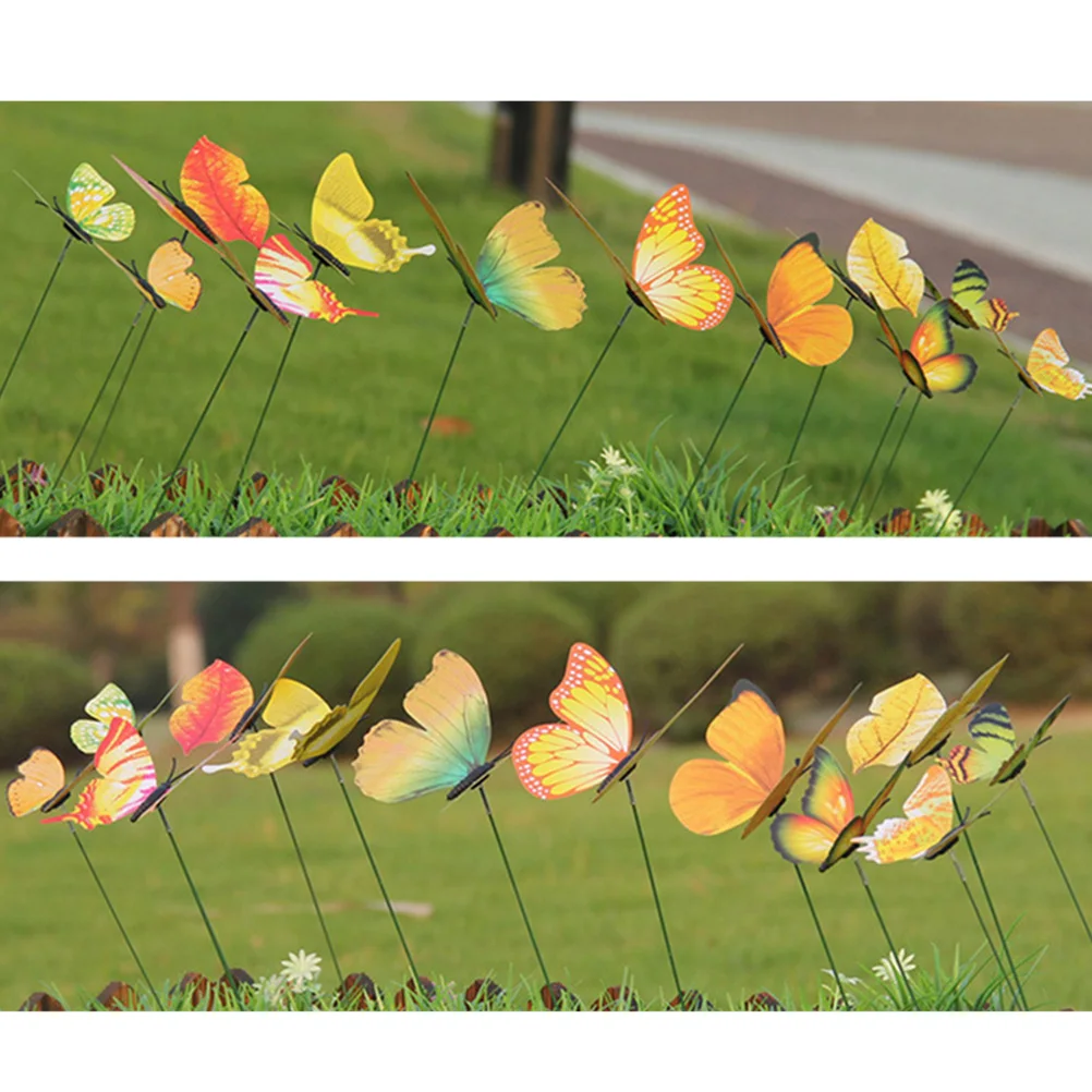

12pc artificial Garden Butterfly Store Grassland Butterfly Props Stick Yellow Color