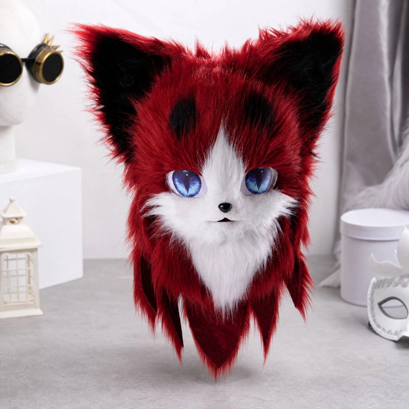Imitation Canine Hair Cosplay Headpiece Soft Faux Hair Animal Mask Wolf Canine Face Mask Soft Costume Accessory Easy to Wear