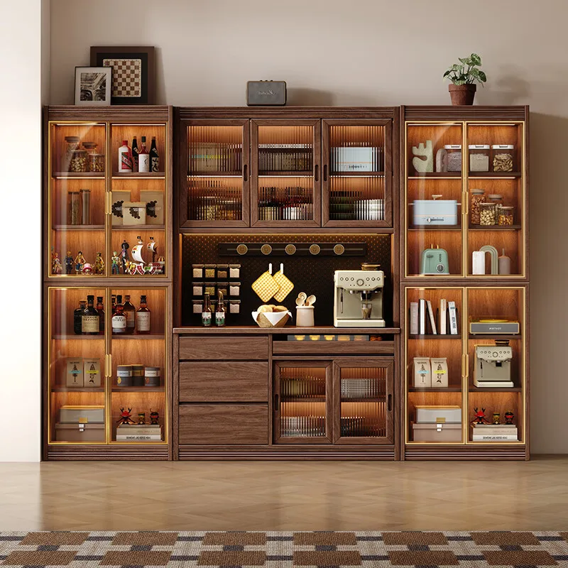 رف جانبي قابل للتخصيص، شاشة عرض متعددة الوظائف، تخزين متكامل ضد خزانة النبيذ في غرفة المعيشة، خزانة الشاي