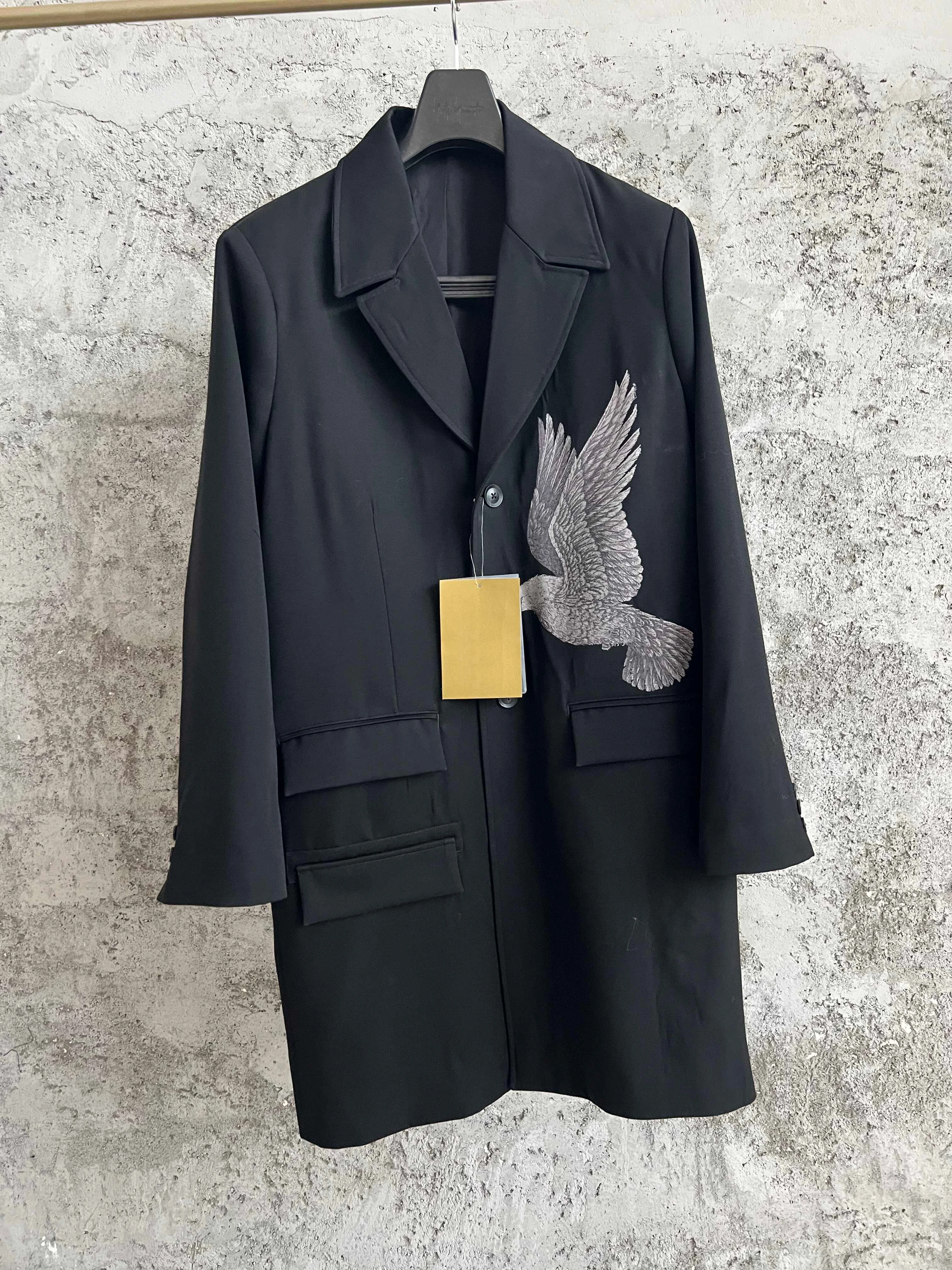 

TOP-YAMOTO Japanese Peace Dove Blazer, черный однобортный мужской пиджак с воротником