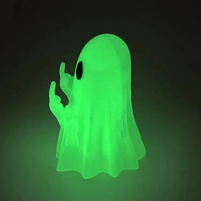 Luminous Middle Finger Cute Ghost Statue Small Scary Ghost Figurines Halloween Home Decoration Table Ornament