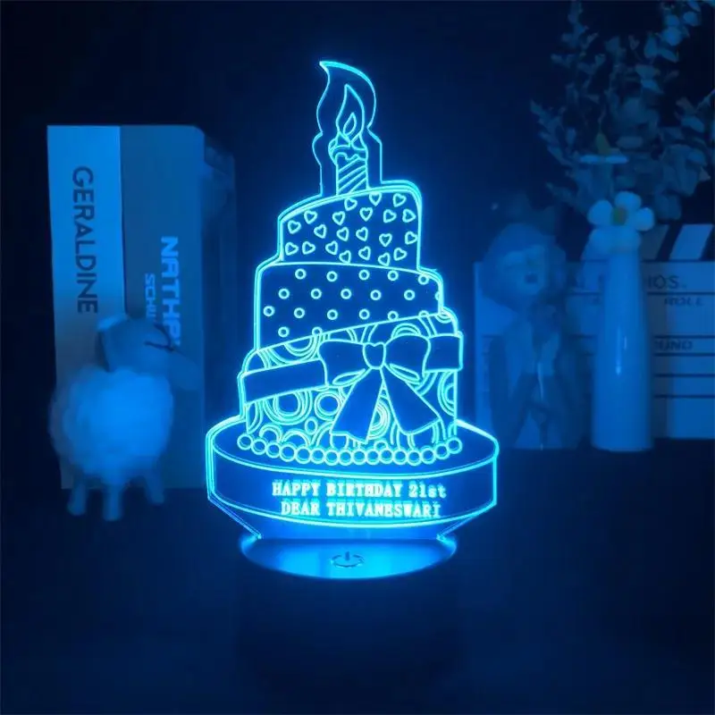 1pc 3D Lamp Present Birthday Night Light Black Base Light 7 Colors Bedroom Atmosphere Light