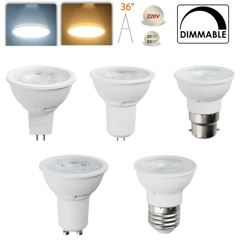 Ampoules de budgétaire LED à intensité variable à économie d'énergie, lampe lumineuse pour la décoration de la maison, éclairage blanc, GU10, MR16, GU5.3, AC 220V, 7W