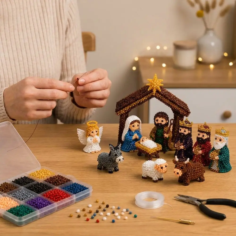 Vibrant Tube Beads 3D Beaded DIY Craft Kit Educational Gnome Handmade Bead Art Set Dragon Nativity Bead Making Supply