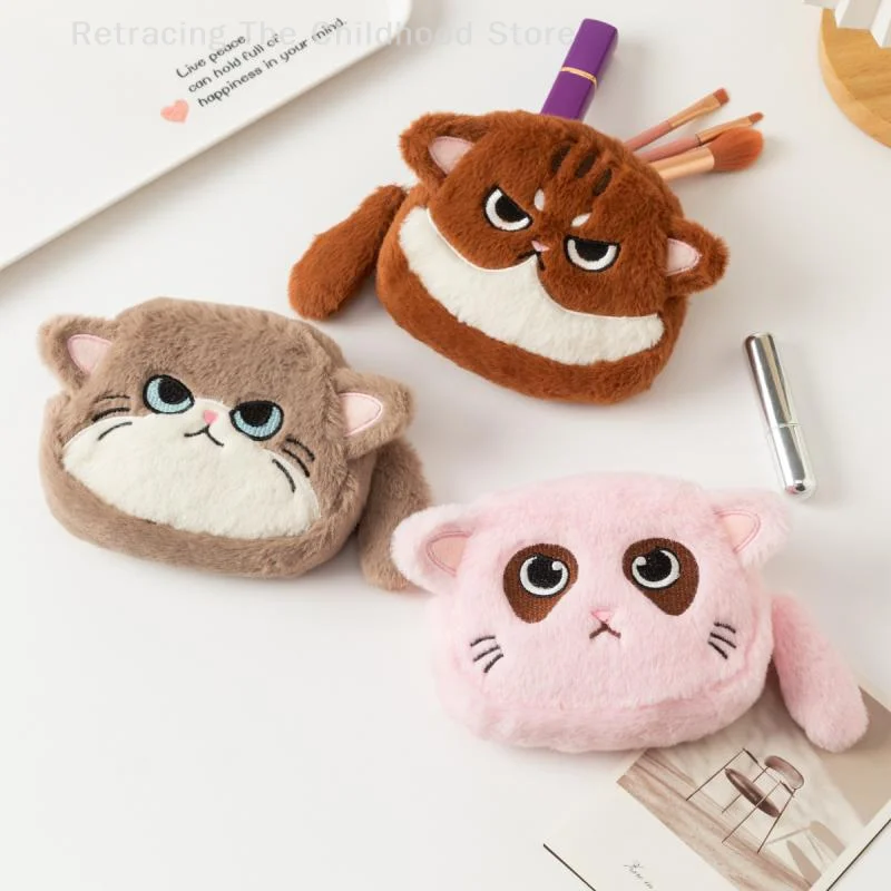 사랑스러운 새끼 고양이 플러시 동전 지갑 만화 고양이 지갑 돈 변경 주머니 이어폰 가방 키 립스틱 보관 가방 아이 소녀 선물