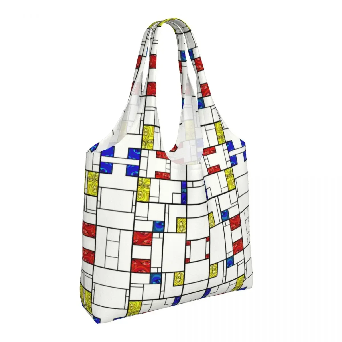 Custom Psychedelic De Stijl Art ร้านขายของชําช้อปปิ้ง Tote กระเป๋าผู้หญิง Piet Mondrian ผ้าใบไหล่กระเป๋านักช้อปความจุกระเป๋าถือ