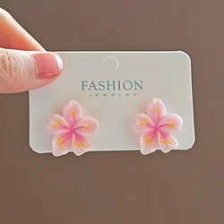 Pink Cherry Blossoms Sakura Flower Resin Stud Earring for Women Geometry Sweet Cute Jewelry Accessory Wedding Girl Gift