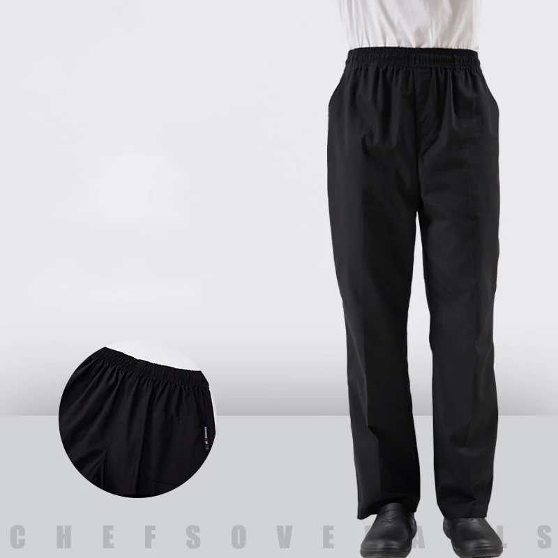 Uniforme de chef cuisinier noir unisexe, uniforme de service de restaurant, pantalon long élastique