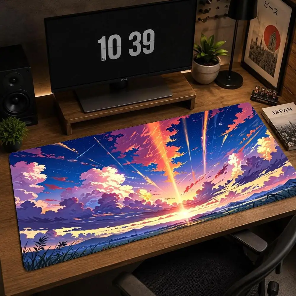 Purple Orange Large Gaming Mouse Pad XXL Meteor Sky Deskmat Non-Slip Rubber Game Mouse Mat Computer Keyboard Mats Big Gamer