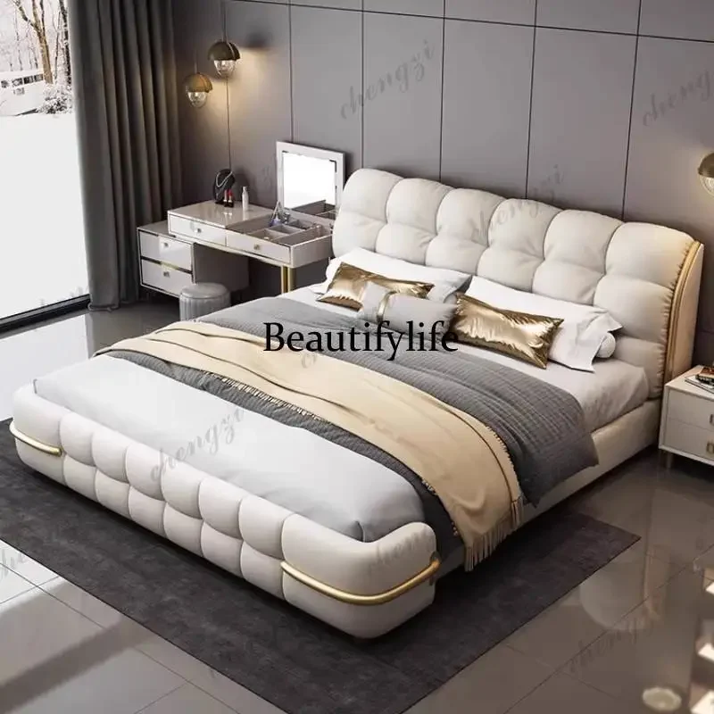Wooden White Double Bed Board Couples Large Base Frame Floating Double Bed Size Adults Luxury Cama Casal Furniture For HomeN138