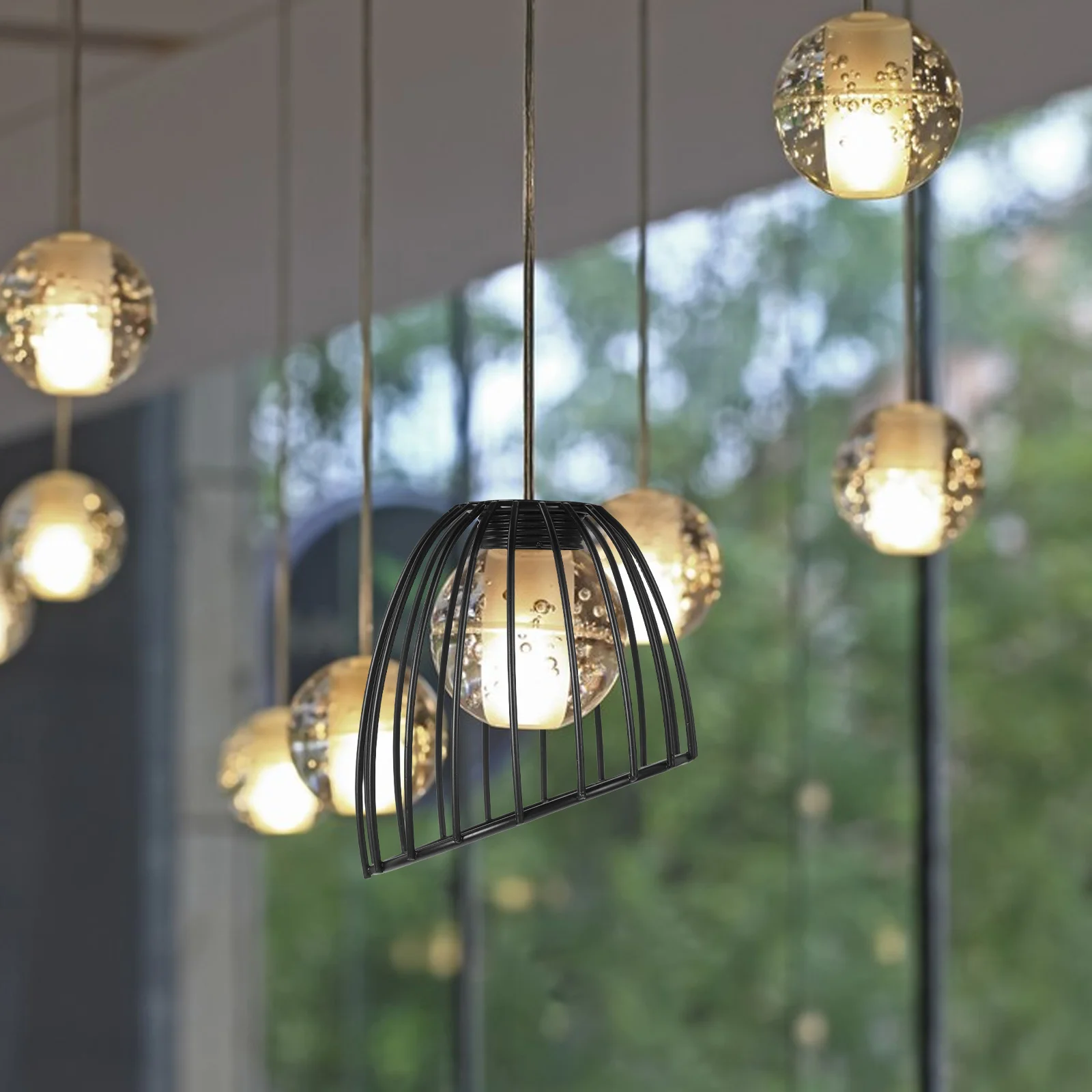 

Wrought Iron Birdcage Lampshade Pendant Lamps Black Frame Metal Guard Light Cover Special Material Diffused Lighting