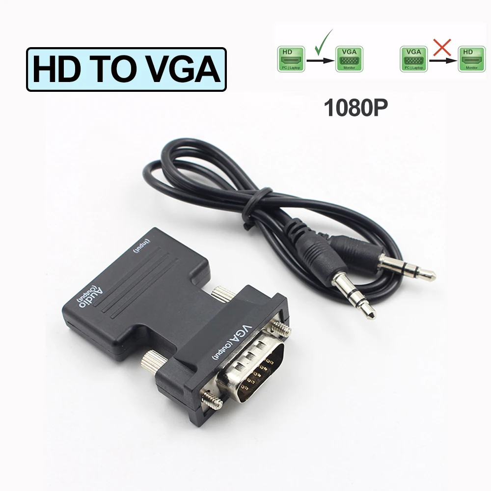 HD HDMI-compatible To VGA Converter With 3.5mm Audio Cable 1080P Female To VGA Male Adapter For PS4 PC TV Box Monitor Projector