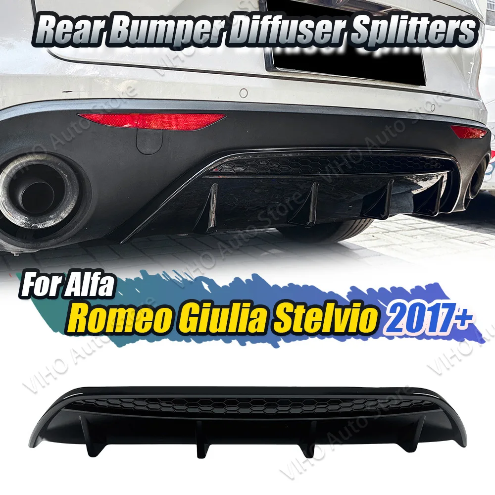 For Alfa Romeo Stelvio 2017-2024 4 Fins Car Rear Bumper Lower Splitter Lip Trim Spoiler Diffuser Guard Body Kits