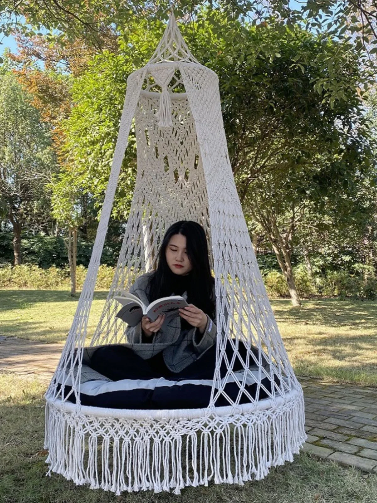 Silla de cesta colgante tejida con cuerda hecha a mano, columpio interior, patio al aire libre, cuna perezosa, hamaca de celebridades de internet