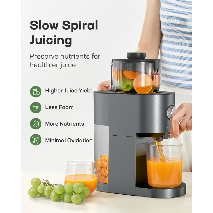 ماكينة عصير بالضغط البارد عالية الإنتاجية مع مزلق تغذية كبير 5.4 للفواكه والخضروات الكاملة سهلة التنظيف ومضغ بطيء