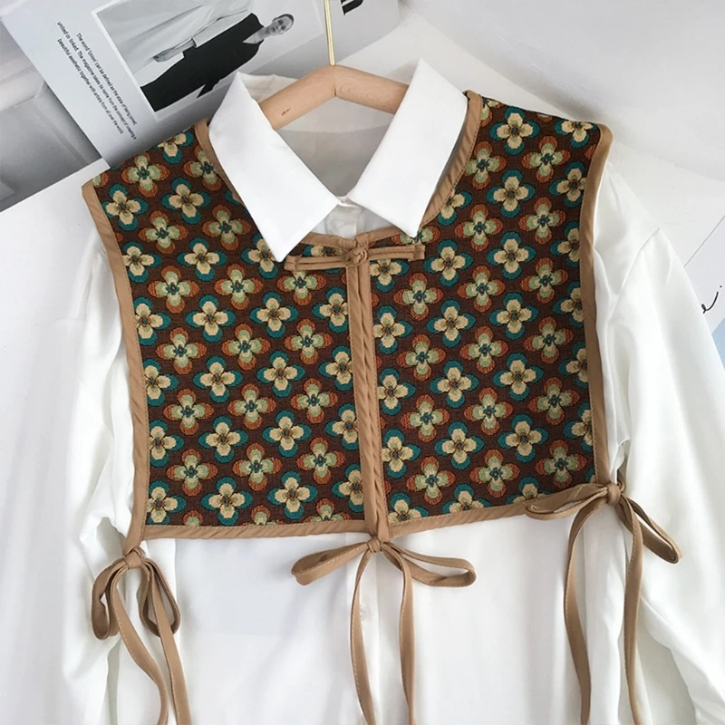 39BD Frauen Chinesischen Stil Stickerei Halb Top Schal Vintage Flroal Cheongsam Gefälschte Kragen Spitze-Up Dekorative Hals – Detail 1