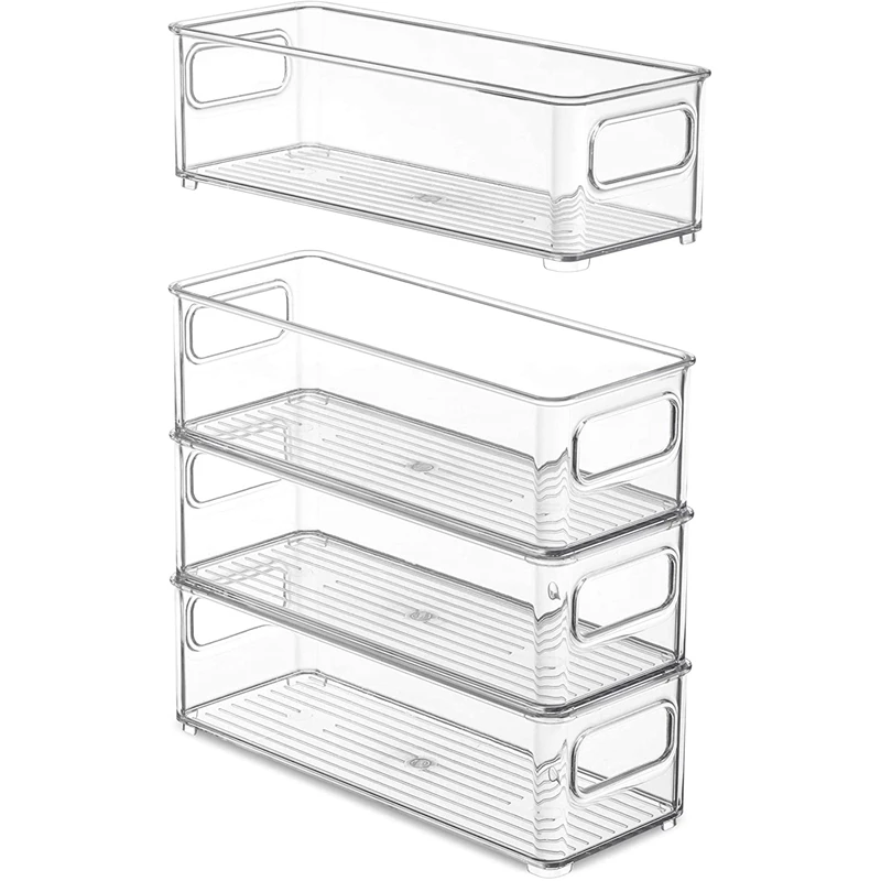 Clear Stackable Plastic Food Storage Rack, Frigorífico Organizer Bins, alças para despensa, cozinha