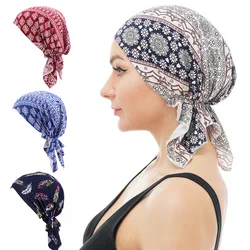 Women Printed Muslim Turban Pre-tie Style Cancer Chemo Hat Beanie Scarf Turban Head Wrap Cap  Headwear Lady Hair Accessories