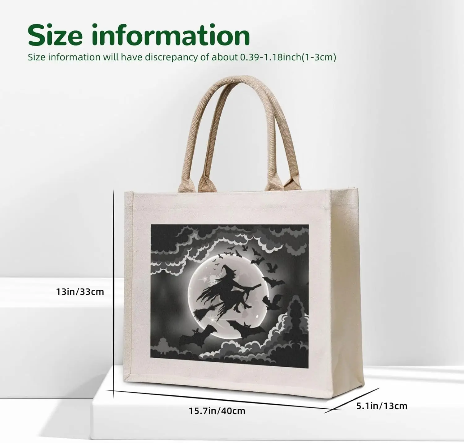 Halloween Witch Canvas Tote Bag For Women, Aesthetics Tote Bag Beach Travel Tote Handbags Shopping Daily Working