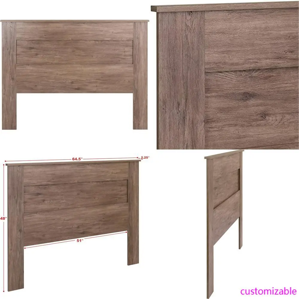 Headboard tempat tidur queen panel datar yang elegan, desain kayu minimalis, kedalaman 2,25 inci x lebar 64,5 inci x tinggi 48 inci, warna abu-abu driftwood