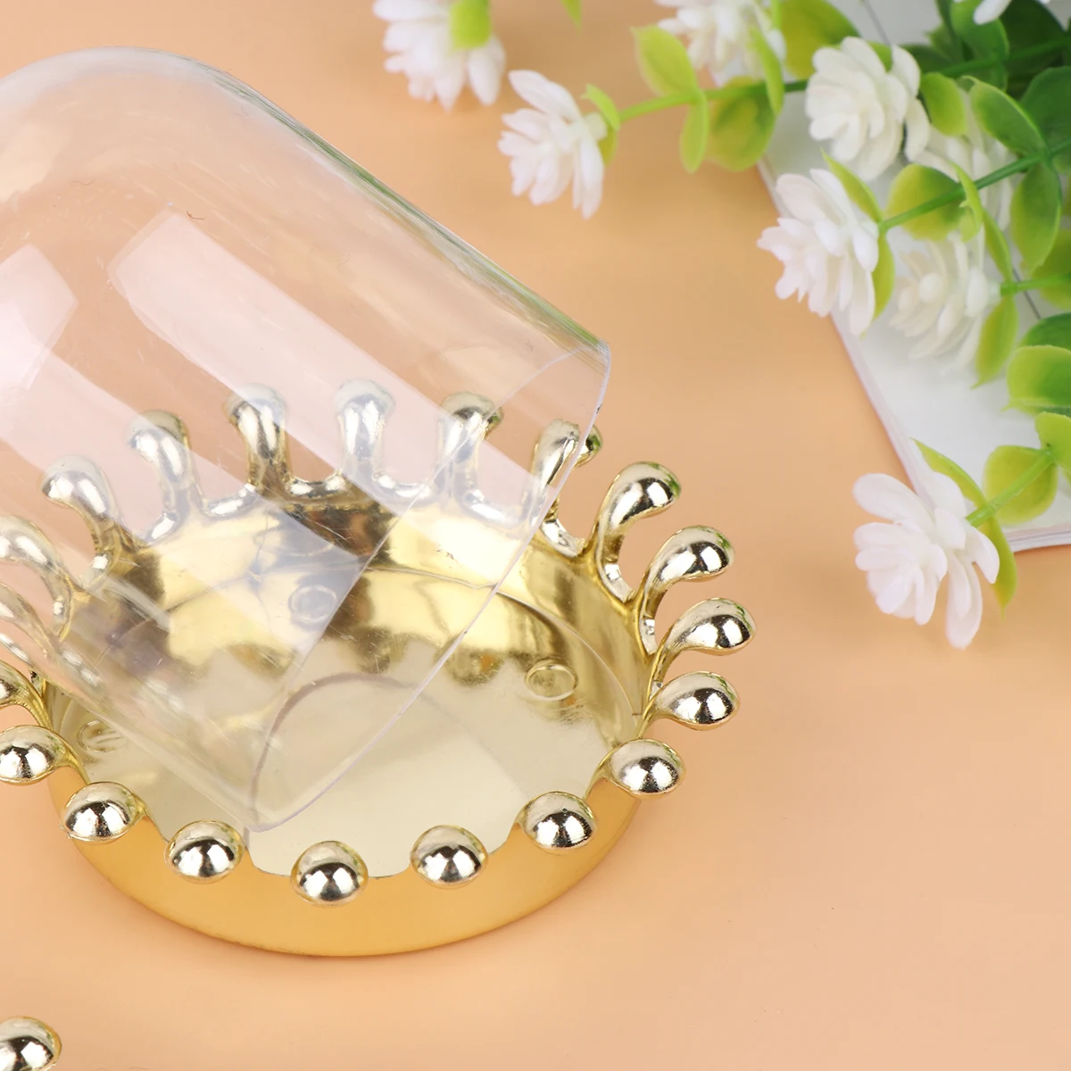 12pcs Portable Cake Carrier Cover Multifunctional Transparent Dessert Server Cupcakes Display Dome Golden Plate Party Wedding