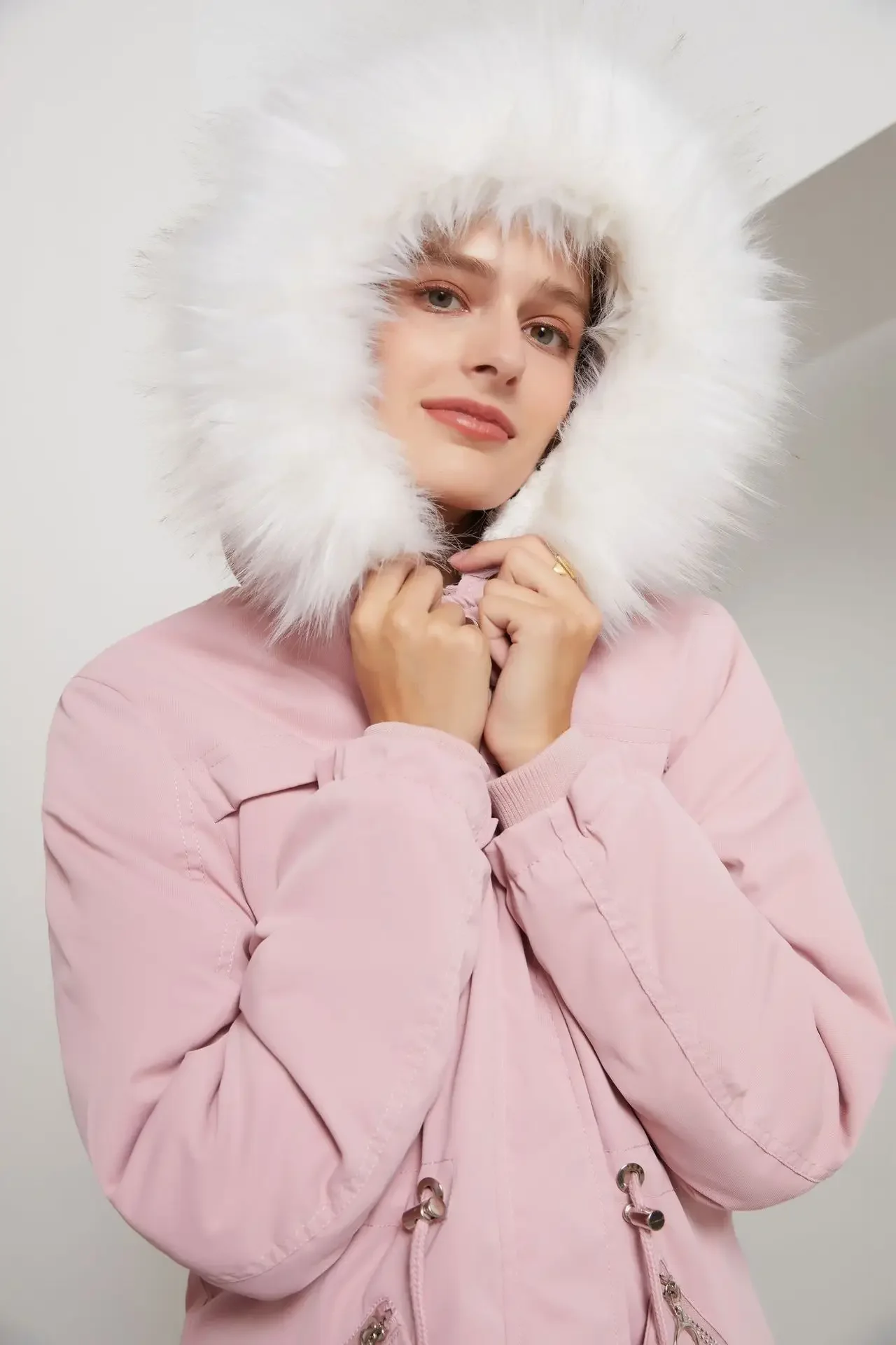 

New School To Overcome Women's Medium Length Plus Velvet Cotton Clothes Women Warm with Fur Collar Loose Winter Coat