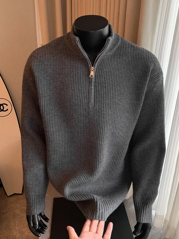 

American Sle Men's Thiened f Zip Sweater Winter Warm Inner Wear ey Knitted irt Casual Loose Fit Long Sve