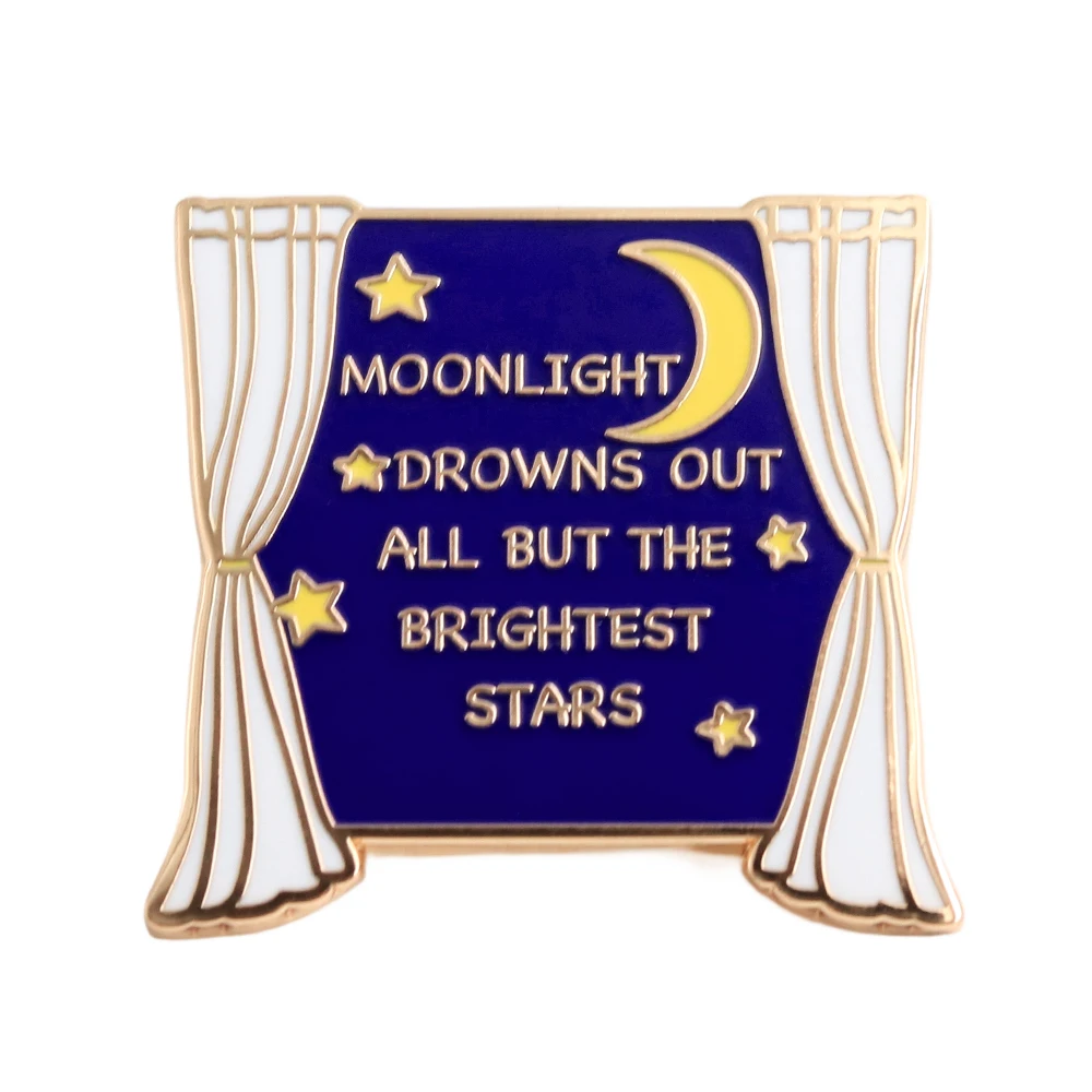 Moonlight Drowns Out All But The Brightest Stars Badge JRR Tolkien Quote Enamel Pin Window Creative 3D Jewelry