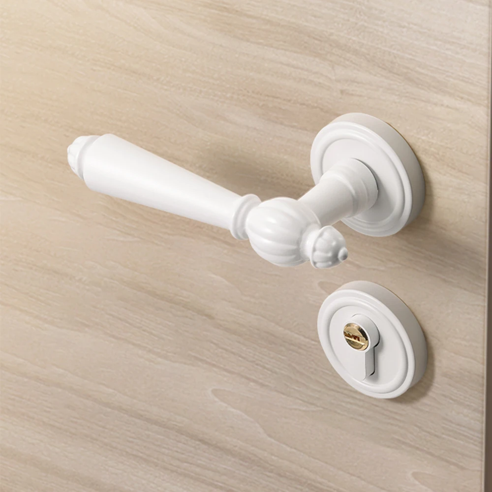 White French bedroom silent wooden door lock, family room door lock, personalized milky white lock - Image 3