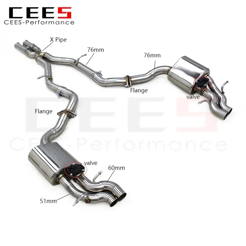 CEES SS304 Custom Valve Catback   for Mercedes-Benz S63 AMG W222 5.5T 2014-2020 with Four Doors Stainless Steel Exhaust Pipes