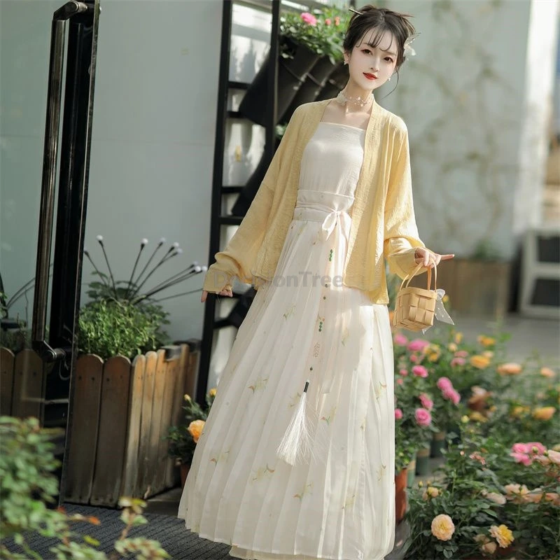 

2025 daily improved song made hanfu suit chinese girls travel photography ancient style dress elegant fairy printing hanfu set