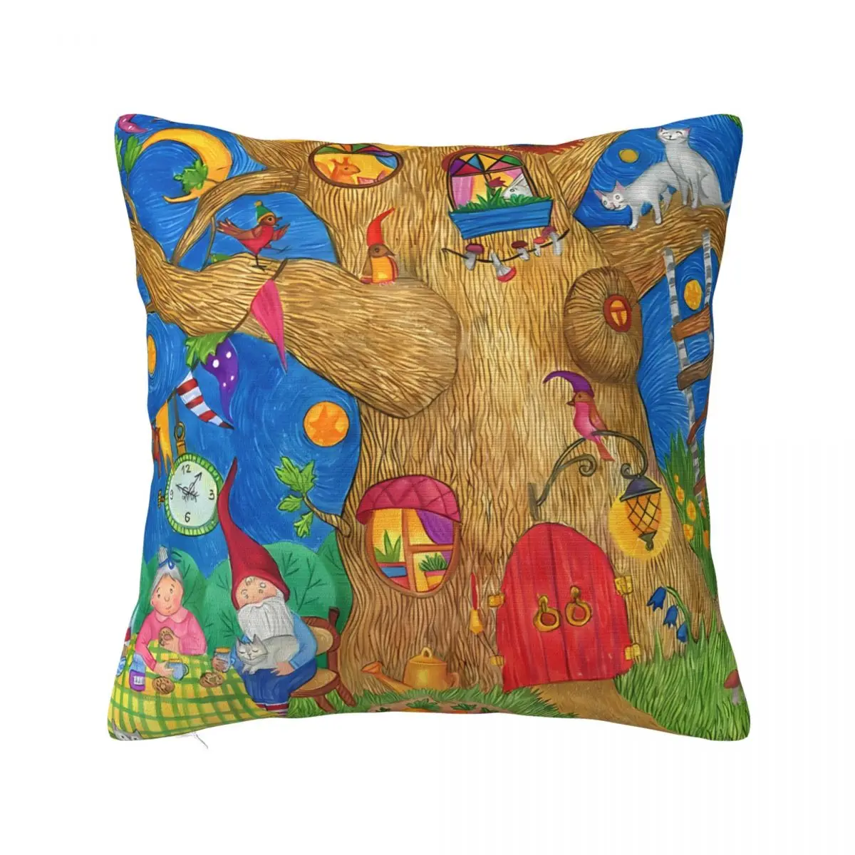 

Семейство гномов, пить чай в саду, предназначено для дивана, стула, декоративная многоразовая наволочка