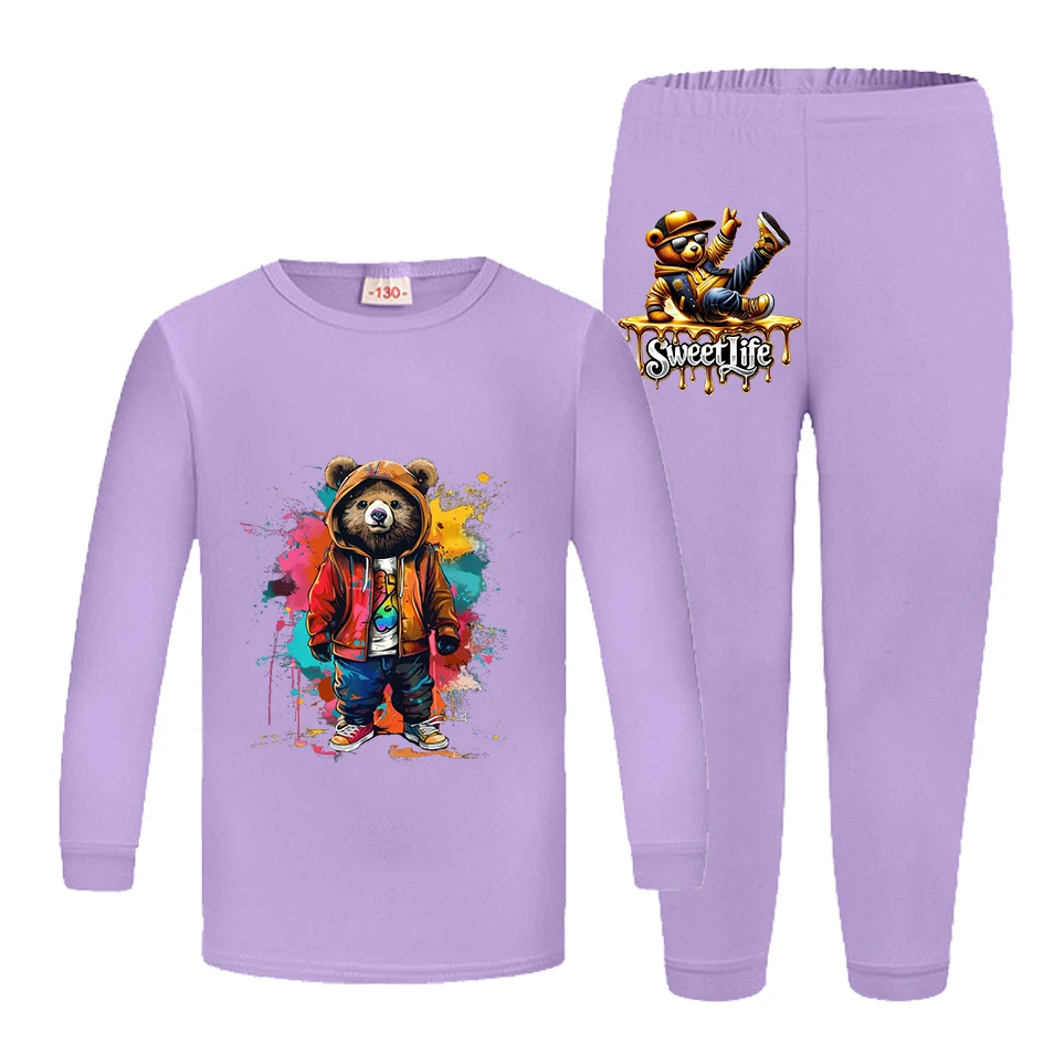 Cartoon Bear Kids Clothes Fashion Girls Pajamas Set Fashion Boys Long Sleeve Pyjamas Children Sleepwear Suit