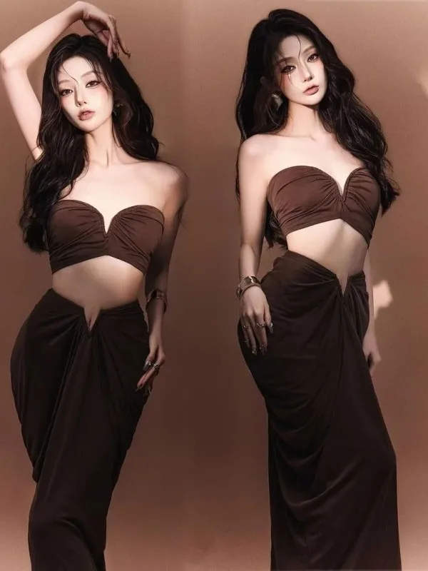 

Fashionable Slimming Bridesmaid Set with Strapless Design Pure Desire Style Photography Studio Holiday Look Personalized Fit