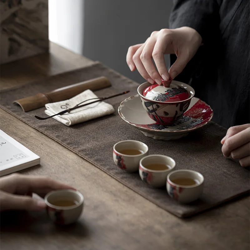 

A small set of literati utensils accompanied by hand gifts, Kung Fu tea set, handmade spring breeze, and set of gift boxes