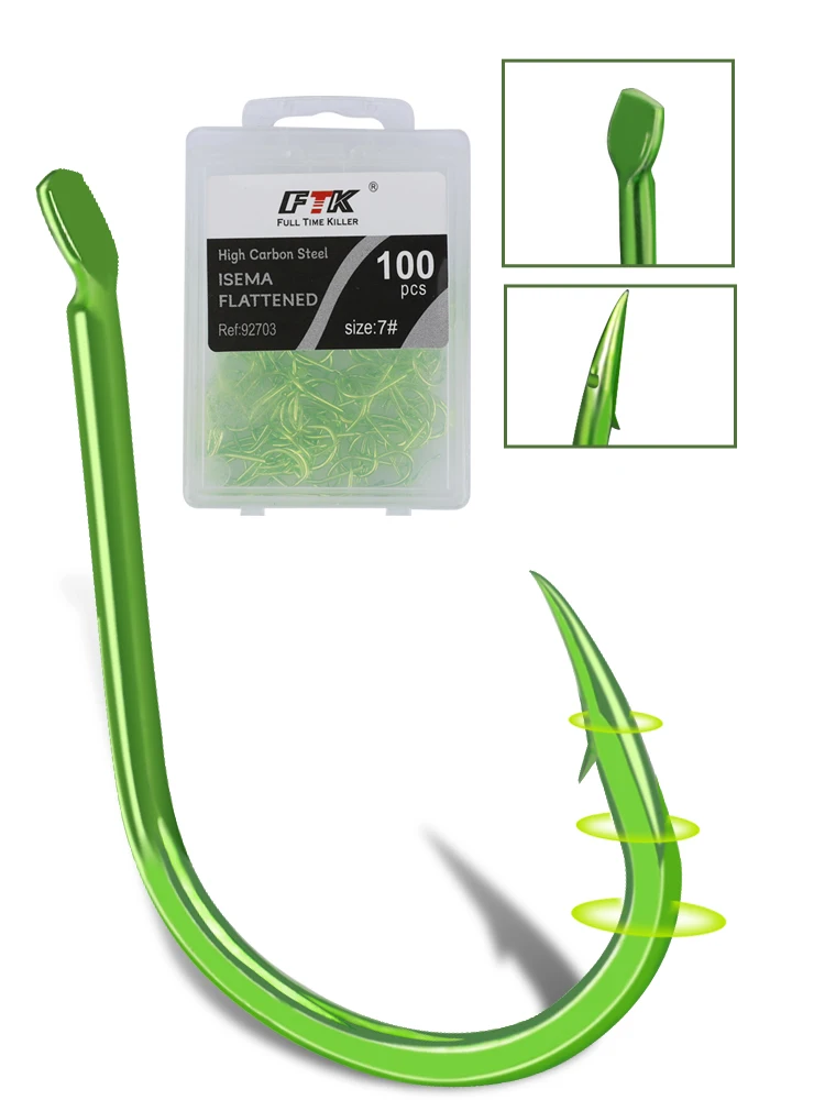 FTK 50 pièces-100 pièces/boîte hameçons de pêche en acier à haute teneur en carbone vert accessoires de pêche à la carpe 1 # -13 # Hameçon barbelé du Japon