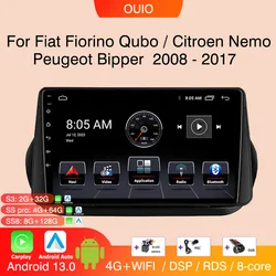 Android 13 Radio per Fiat Fiorino Qubo per Citroen Nemo per Peugeot Bipper 2008-2017 Car stereo Multimedia Player Carplay Auto