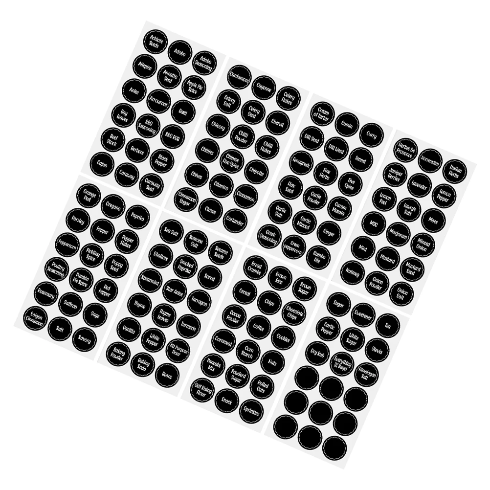 

8 Sheets Spice Labels Stickers Black PVC Self Adhesive Food Bottle Jar Containers Pantry Kitchen Storage Organization
