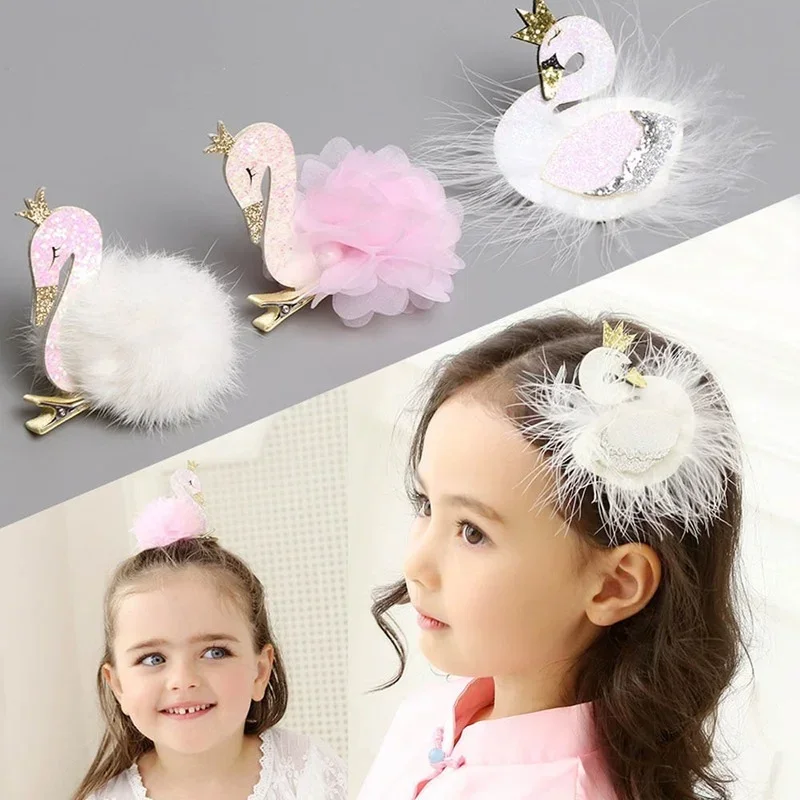 

Girls Swan Hair Grips Plush Hair Clips Princess Swan Hairpins Barrette Children Headwear Kids Party Hair Decoration Ornament