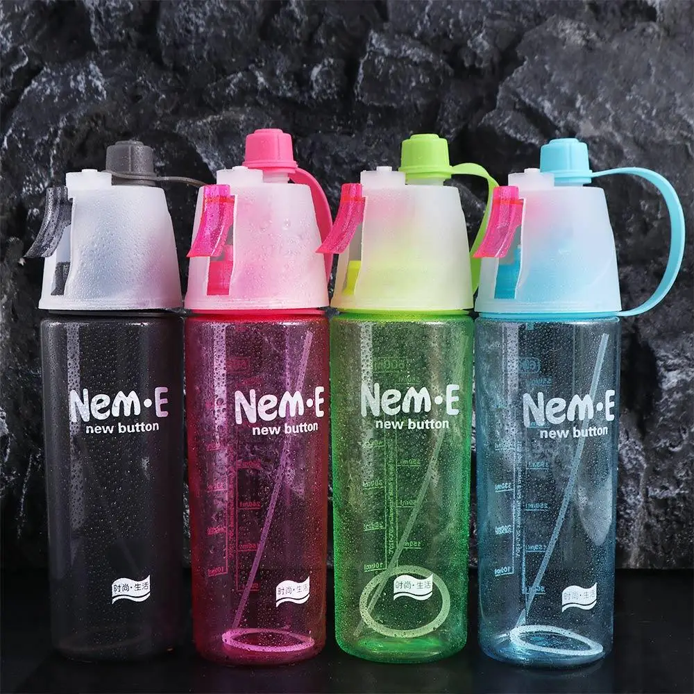 Creative With Straw Water Bottle Spray Leak Proof Drink Spray Cup Plastic Portable Spray Water Bottle Outdoor Sports