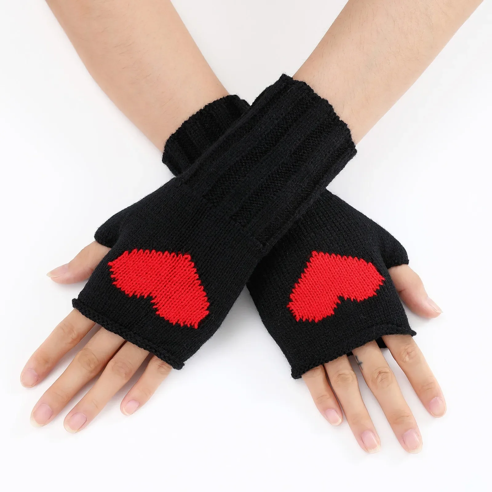 New Fingerless Love Gloves Womens Winter Warmer Knitted Arm Sleeve Fine Casual Soft Girl Goth Clothes Women Punk Gothic Gloves