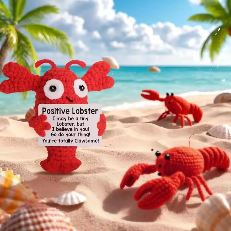 

Playful Healing Energy Theme Handcrafted Crocheted Lobster Figurine Cute Vivid Design Holiday Party Decor Sweet Comfort Gift