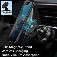 360° Rotary Bracket Magnetic Wireless Charging Car Holder Nano Suction Cup Holder Adjustable Angle Support 15W Fast Charging