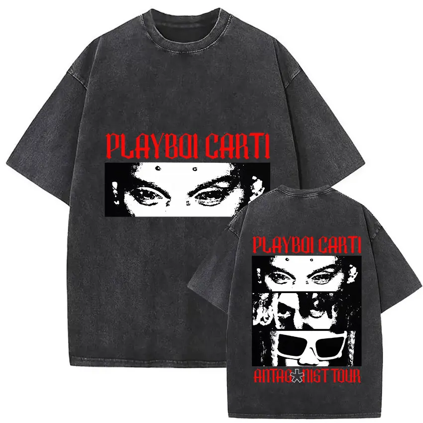 تي شيرت عتيق مغسول Playboi Carti Antagonist 2.0 Tour 2025 تي شيرت للرجال والنساء موضة الهيب هوب البوب تي شيرت كبير الحجم المشجعين ملابس الشارع #5