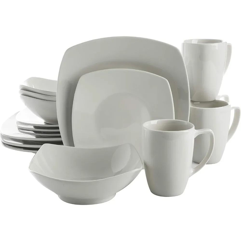 Gibson Home Zen Buffet Dinnerware Set, Service for 6 (39pcs), White (Square) dinnerware set  dishes and plates sets