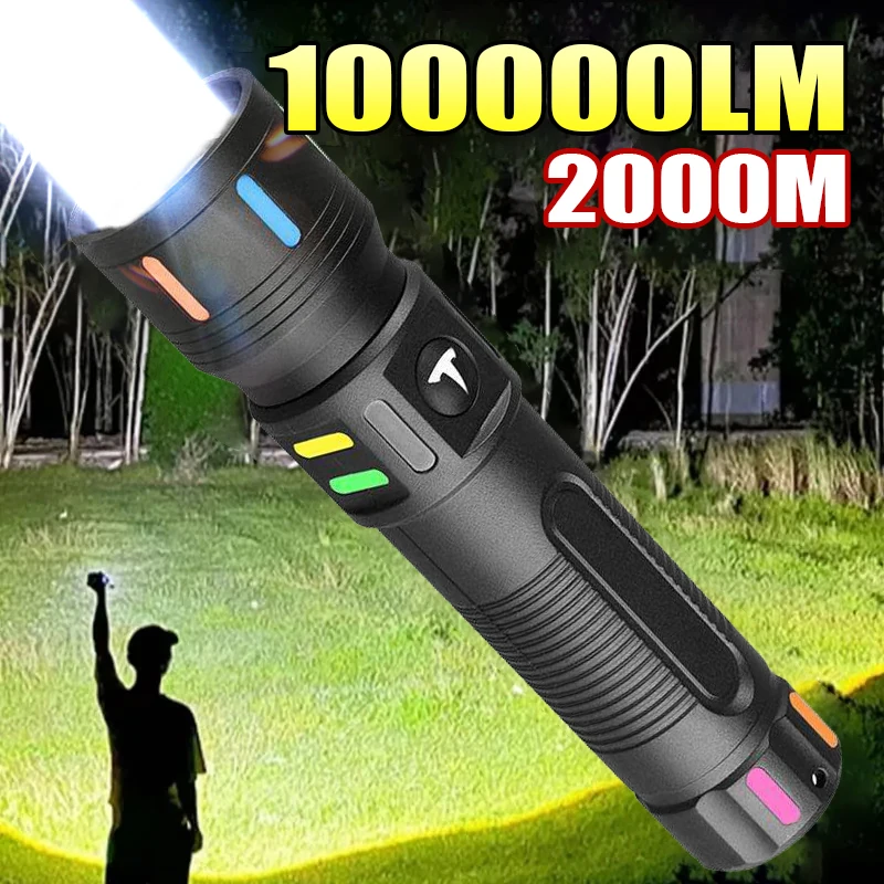 100000lm High Power Flashlight Built-in Battery Torch Rechargeable Led Spotlights Flashlights Fluorescent Strip Camping Lantren