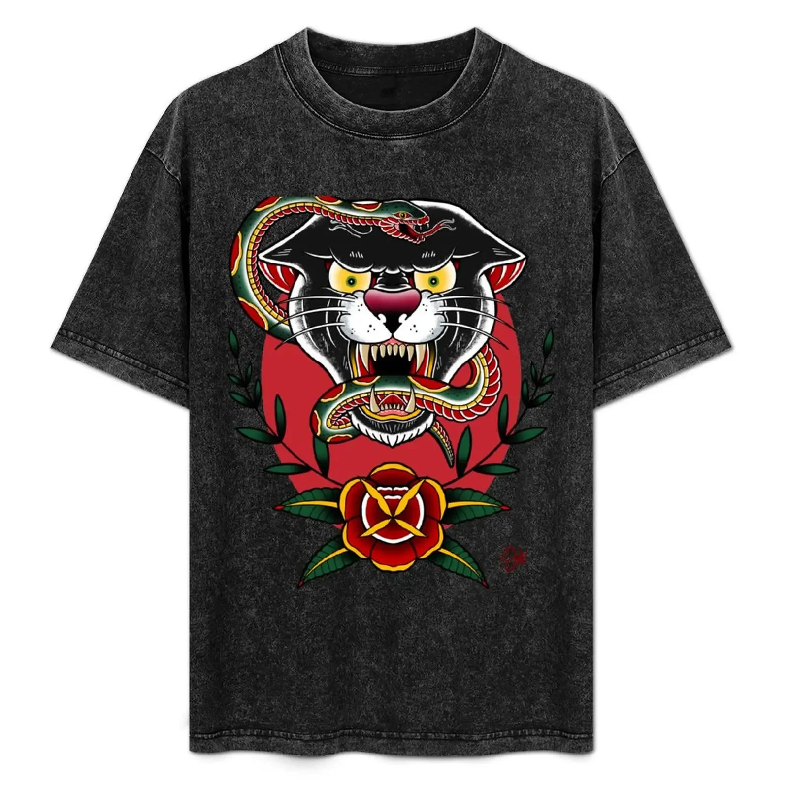 

Old school panther and snake T-Shirt vintage graphic tee oversized anime clothes animal prinfor boys plain t shirts men