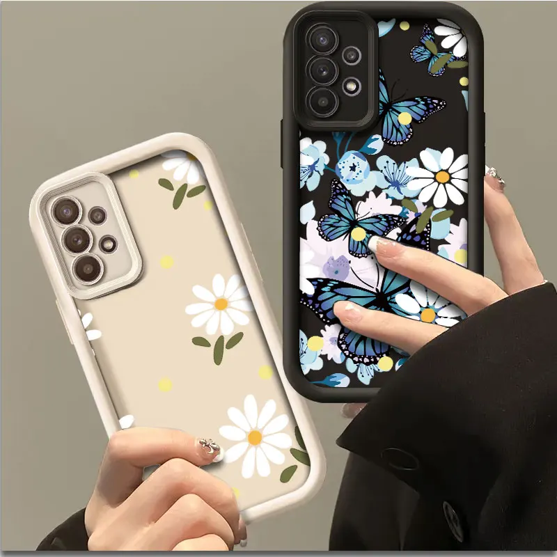 Simple Case for Samsung Galaxy A03 A04 A05 A10S A11 A20  A21 A31 A32 A51 A52 A53 A54 Shockproof Soft Cover Coque  White Flower