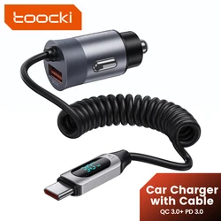 Toocki 2 in 1 Car Charger 65W Spring USB C Cable PD3.0 QC3.0 30W Fast Car Phone Charger for iPhone 15 14 13 iPad Samsung Xiaomi