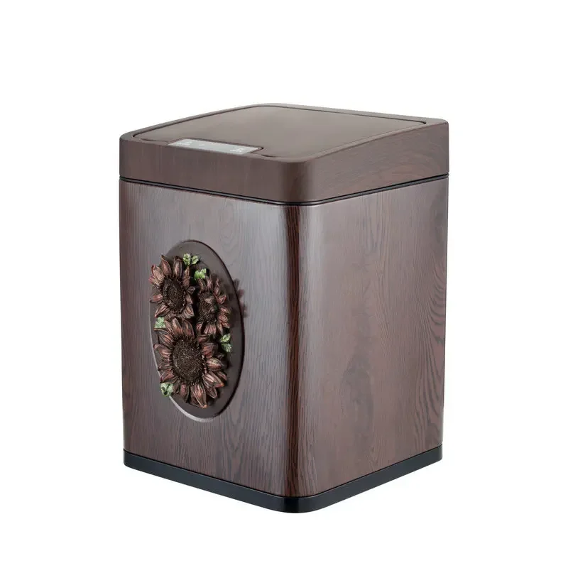 Large-capacity trash can, rechargeable smart trash can, new Chinese wood grain smart sensor trash can